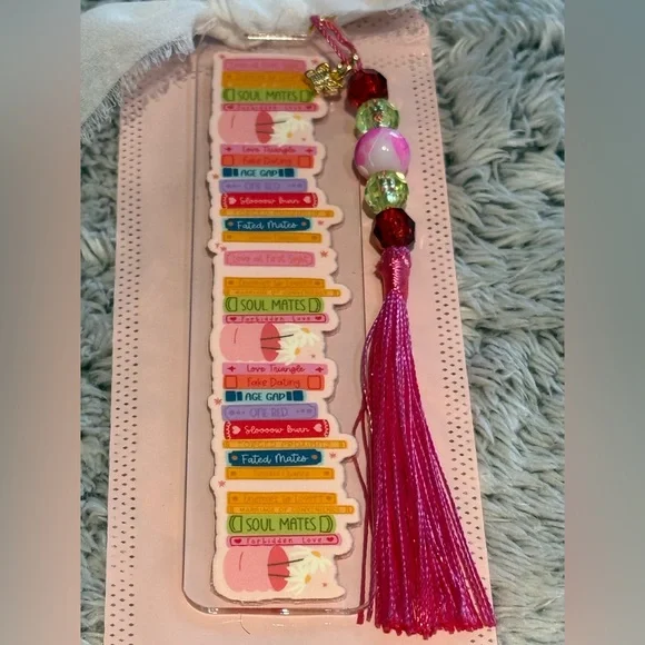 Acrylic bookmark “books” design, tassel and beads. NWOT - Picture 6 of 7